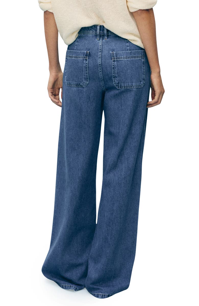 MANGO Patch Pocket High Waist Wide Leg Jeans, Alternate, color, Medium Blue