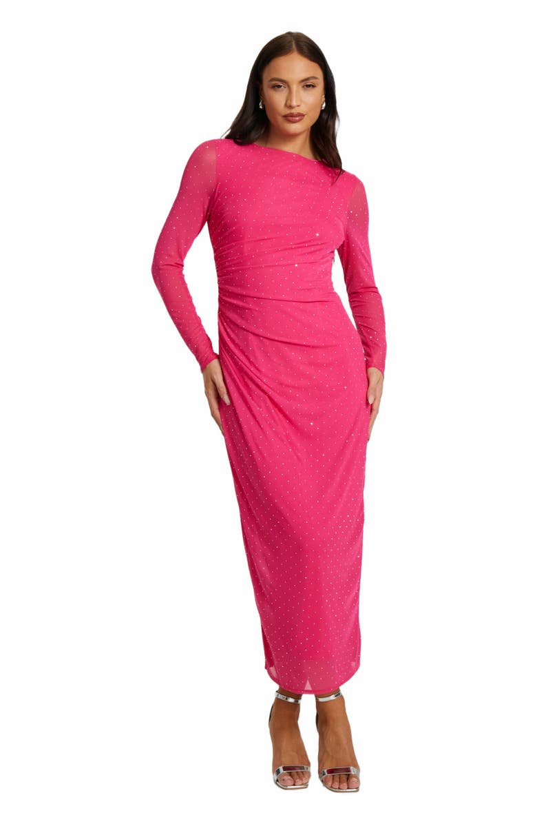 QUIZ Mesh Hotfix Maxi Dress, Main, color, 