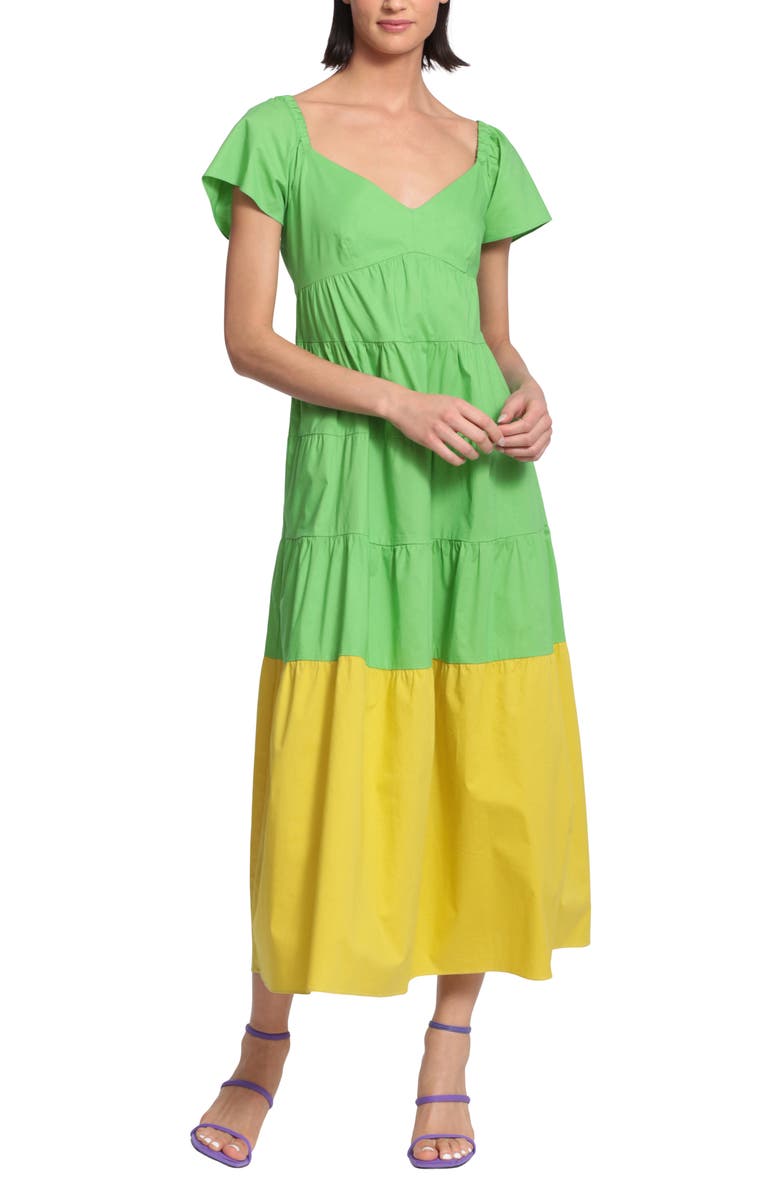 DONNA MORGAN FOR MAGGY Colorblock Short Sleeve Stretch Cotton Maxi Dress, Main, color,