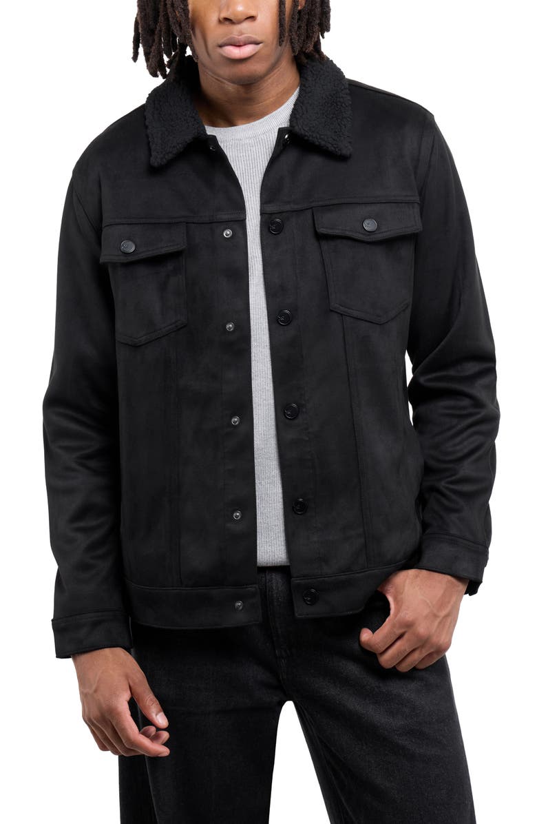 XRAY Faux Fur Collar Faux Suede Jacket, Main, color, Black