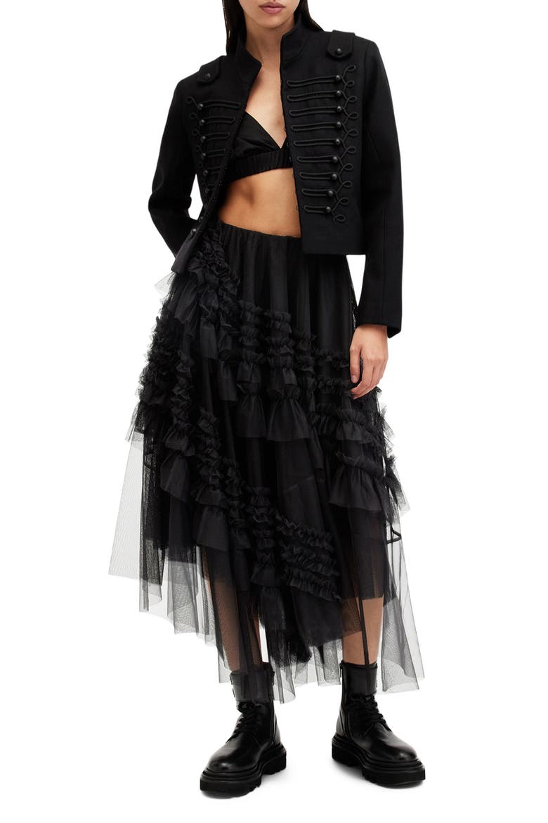 Jen Asymmetric Hem Tulle Skirt, Alternate, color, BLACK