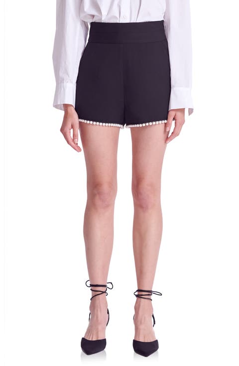 Premium Imitation Pearl Trim High Waist Shorts