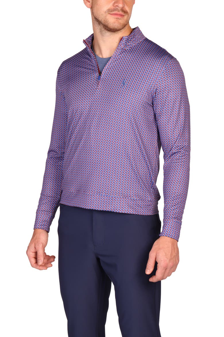 Football Print Quarter Zip Long Sleeve Performance Polo, Alternate, color, BURGUNDY/ BLUE