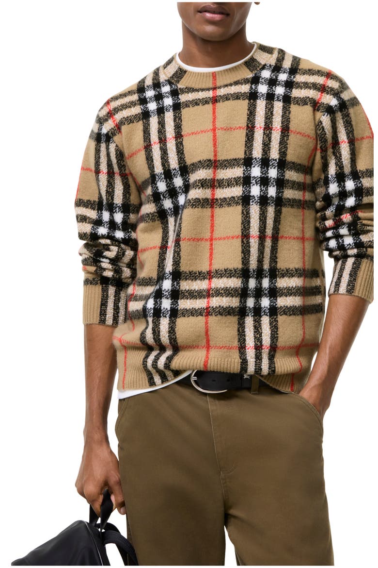 Check Cashmere Sweater, Main, color, Sand beige