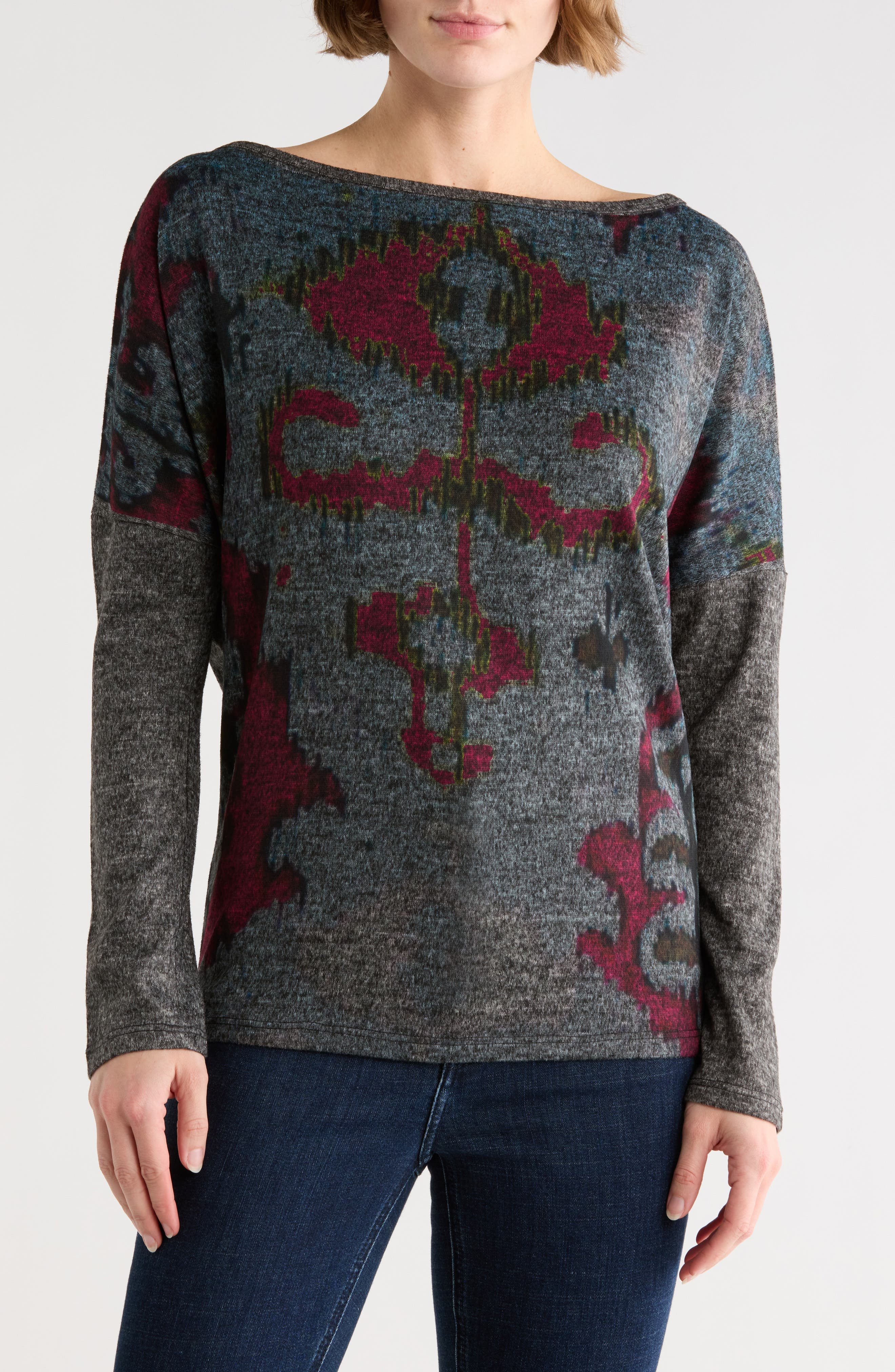 GO COUTURE Stripe Boat Neck Sweater