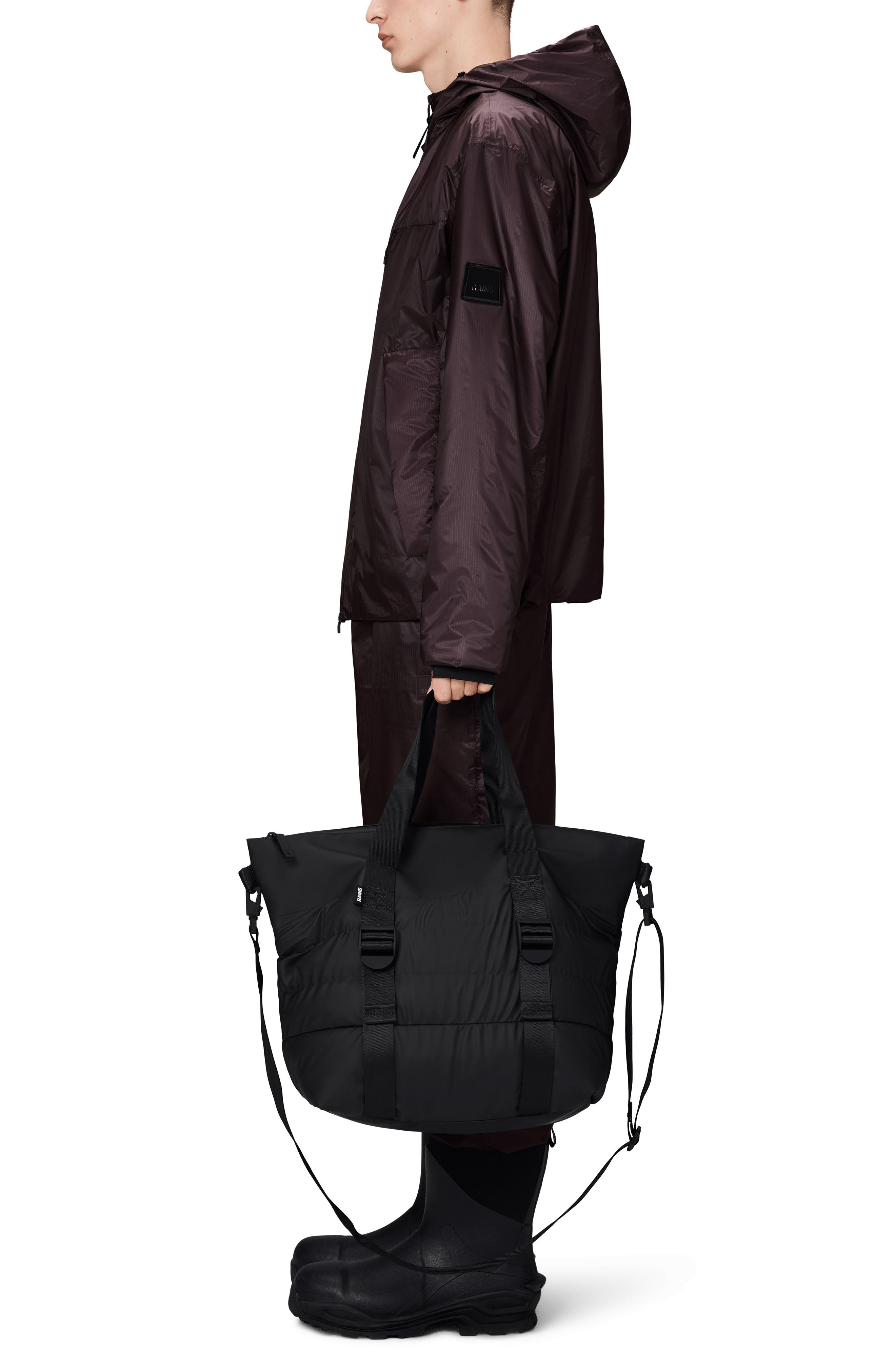 Rains Mini Puffer Mix Tote Bag, Alternate, color, Black