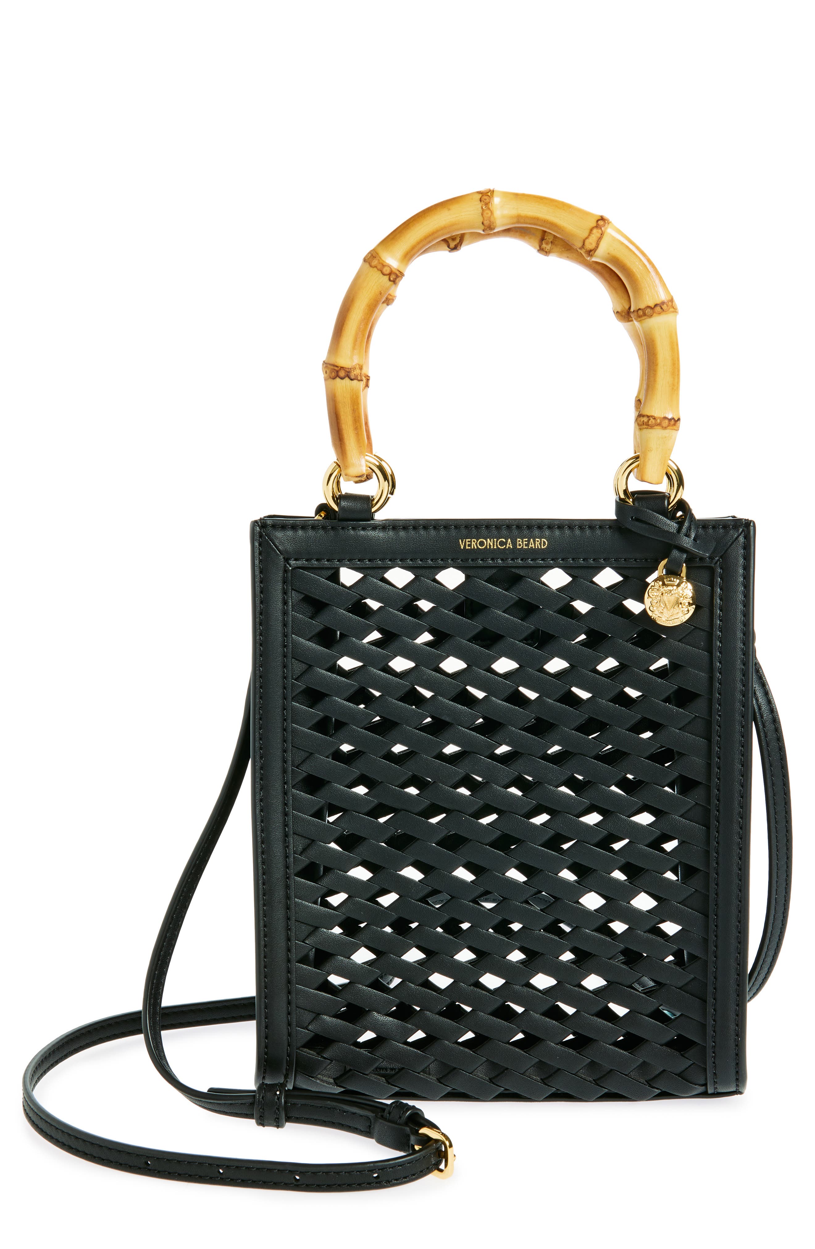 Veronica Beard Small Bamboo Woven Leather Shopper, Main, color, 