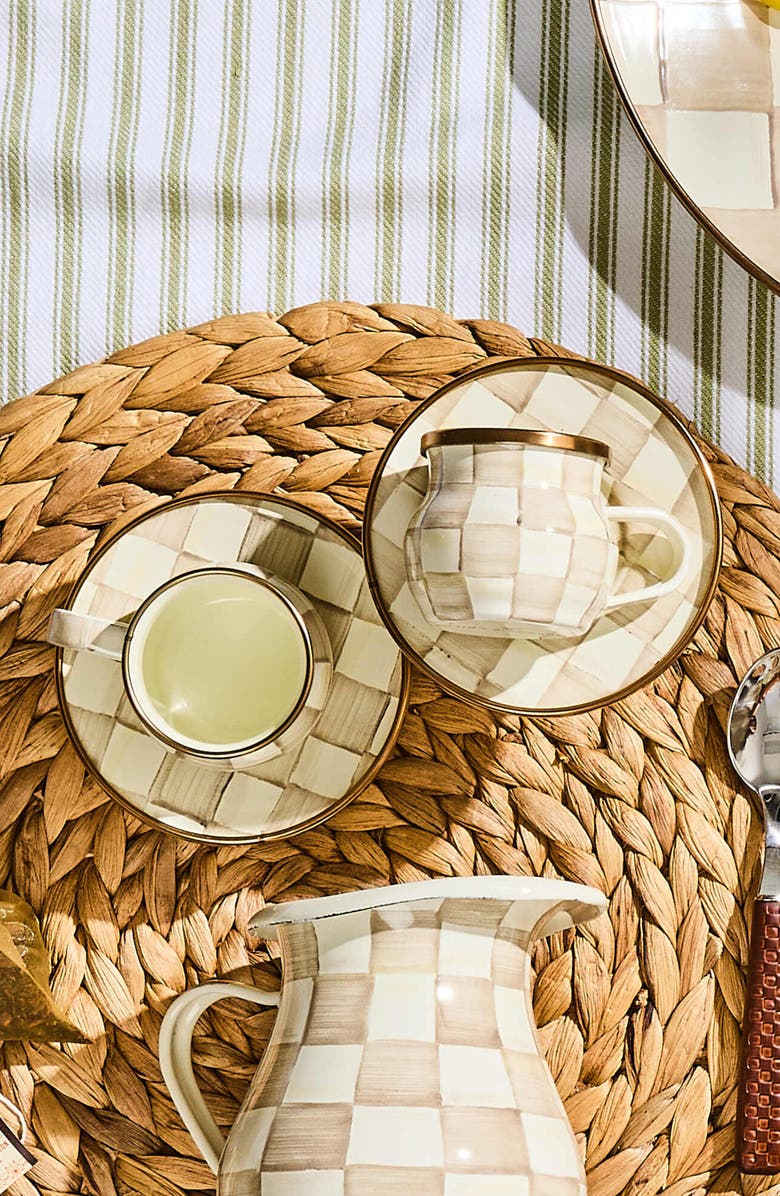 MACKENZIE CHILDS Mocha Check Set of 2 Espresso Cups & Saucers, Alternate, color, Mocha