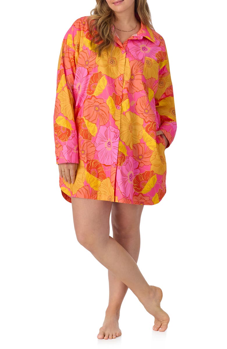 BedHead Pajamas Floral Long Sleeve Organic Cotton Poplin Sleep Shirt, Alternate, color,