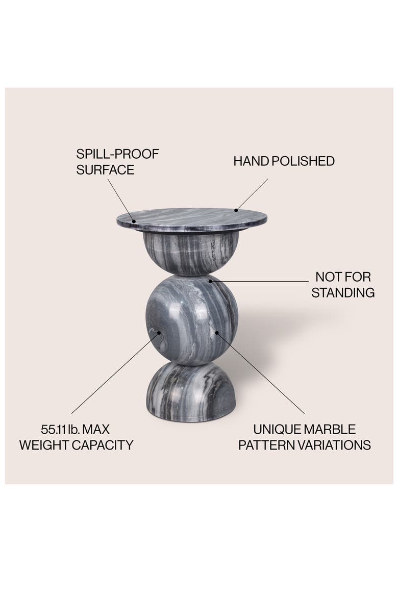 Aura Modern Round Solid Marble Sculptural Stacked Sphere End Table, Geometric Pedestal Accent Side Table, Alternate, color, Dark Gray/Light Gray
