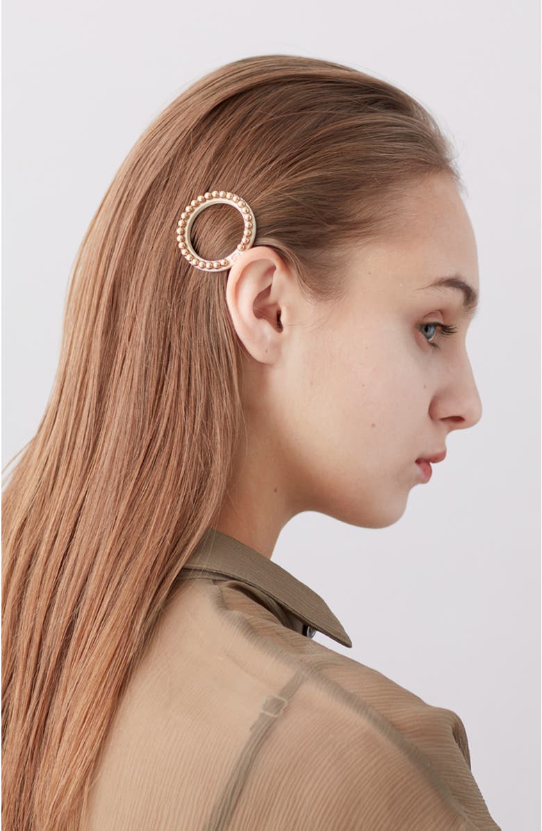 Alexandre de Paris Gold Pearls Acetate Side Barette, Alternate, color, Beige