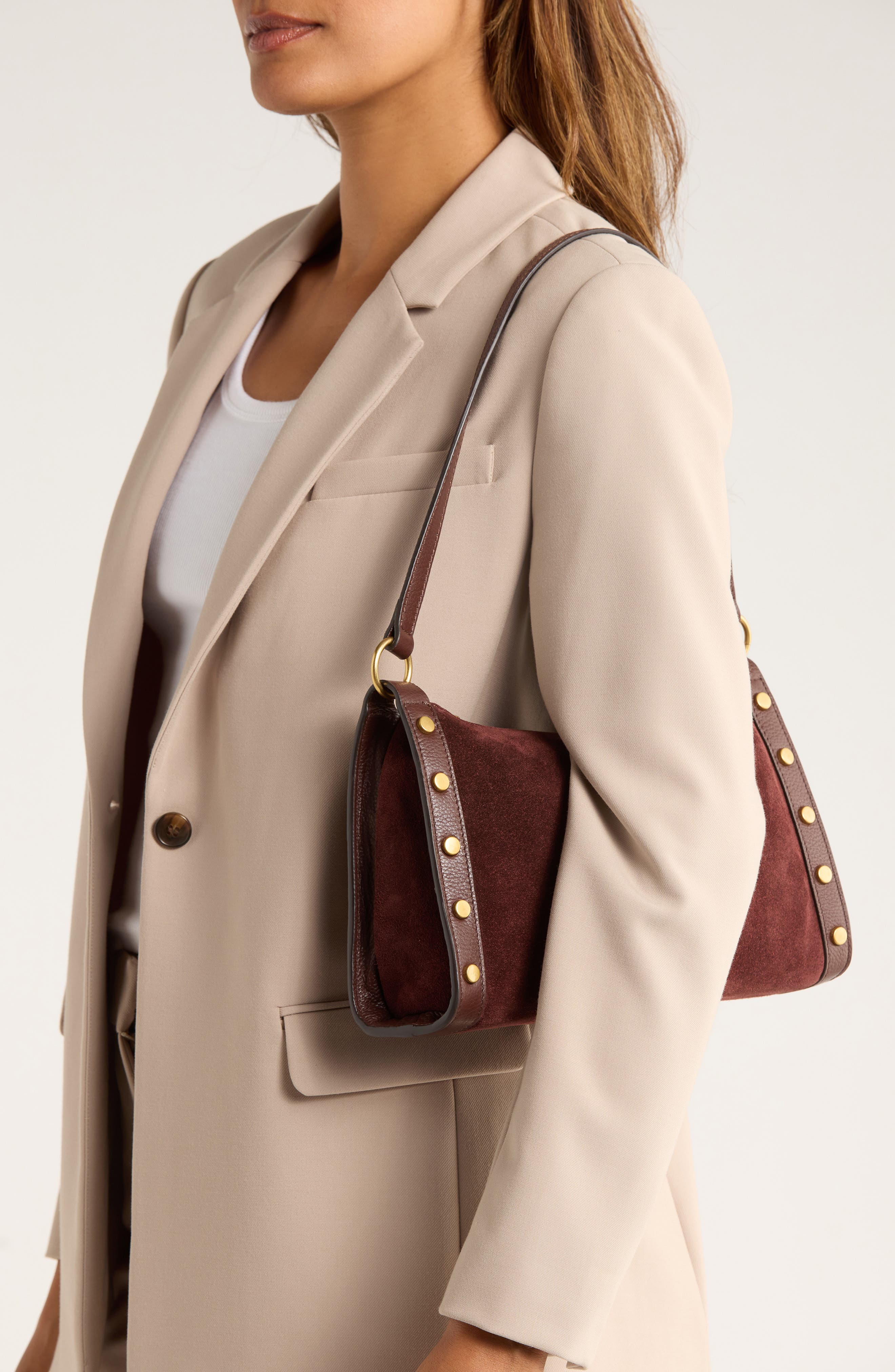 Vince Camuto Lisha Studded Leather Shoulder Bag, Alternate, color, 