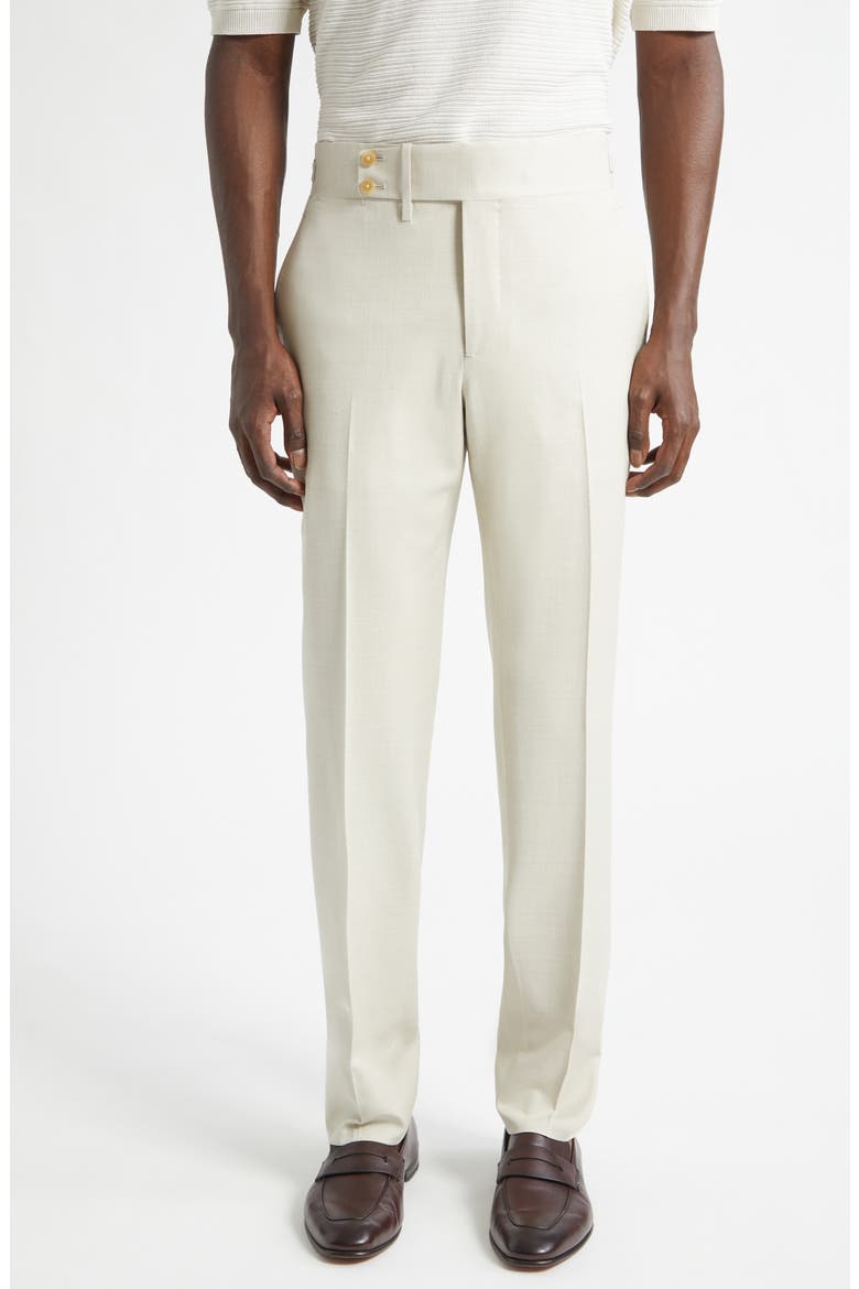 Denim Effect Stretch Wool, Silk & Linen Cuffed Pants, Main, color, OPEN WHITE 300
