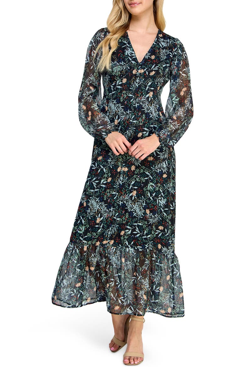 KOKO + MASON Long Sleeve Tiered Maxi Dress, Main, color, 