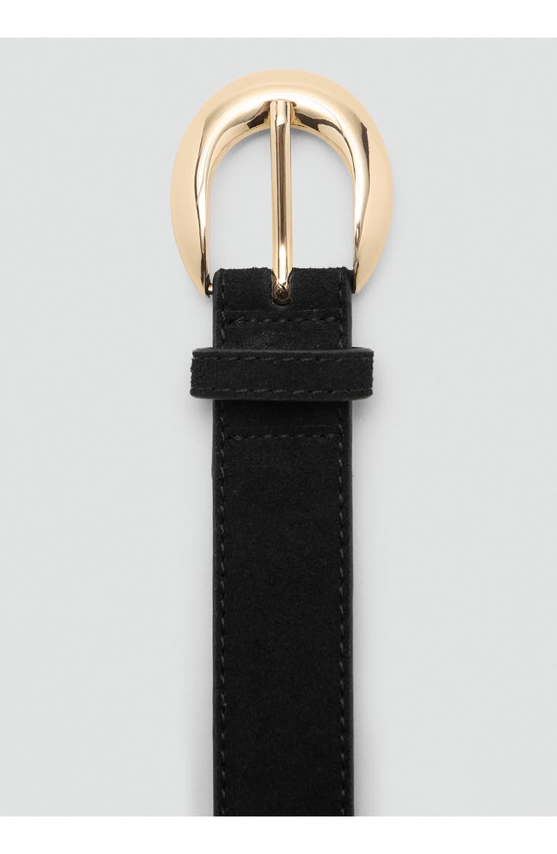 MANGO Oval Buckle Suede Belt, Alternate, color, Black