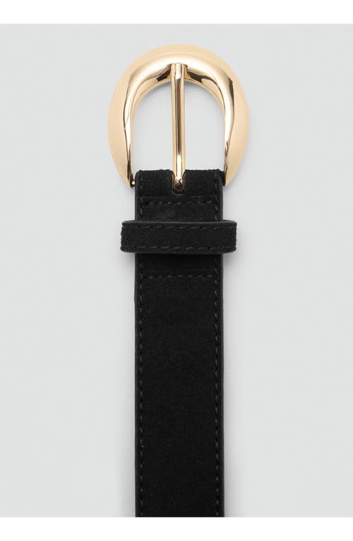 Mango Oval Buckle Suede Belt In Black