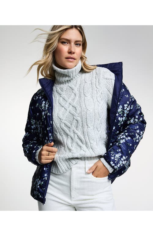 Lands' End Wanderweight Reversible Packable Down Jacket In Navy/deep Sea Navy Floral