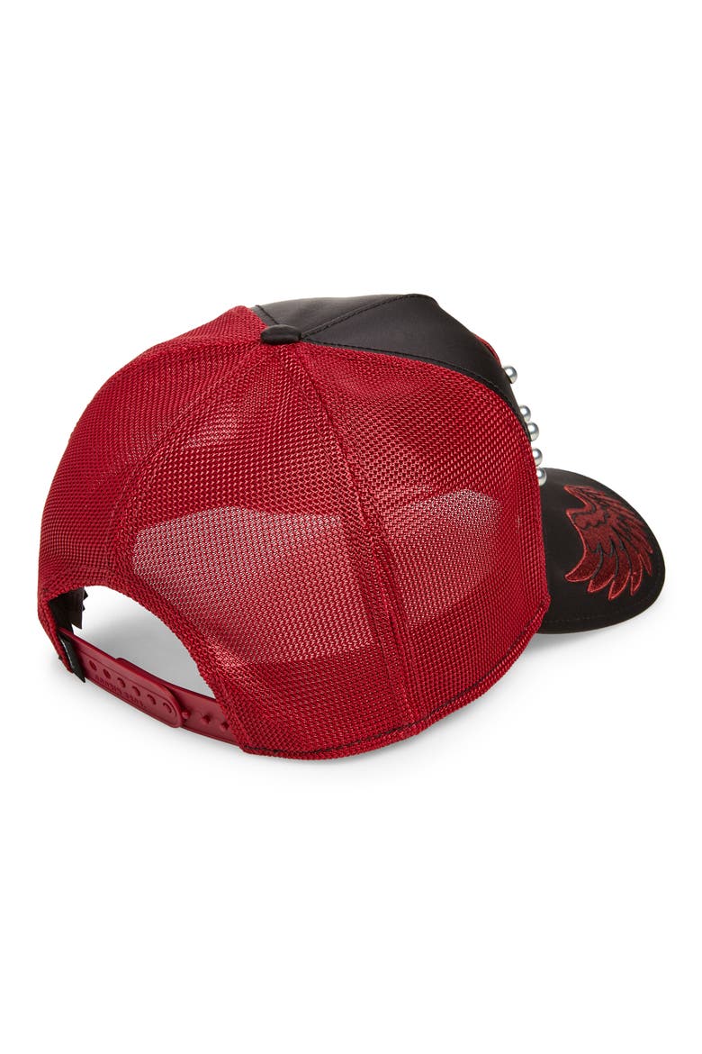 Front & Center Trucker Cap, Alternate, color, RED/ BLACK