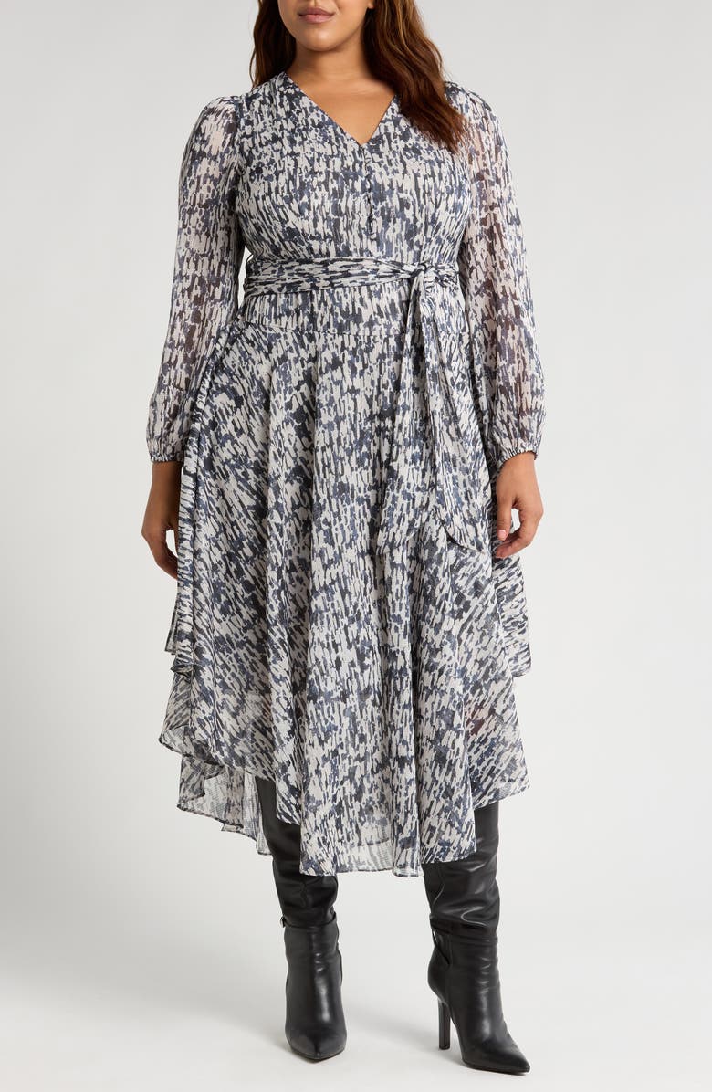 Vince Camuto Printed Long Sleeve Belted Dress, Alternate, color, 