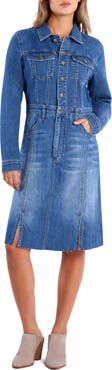 Wash Lab Denim Sway Raw Hem Long Sleeve Denim Shirtdress