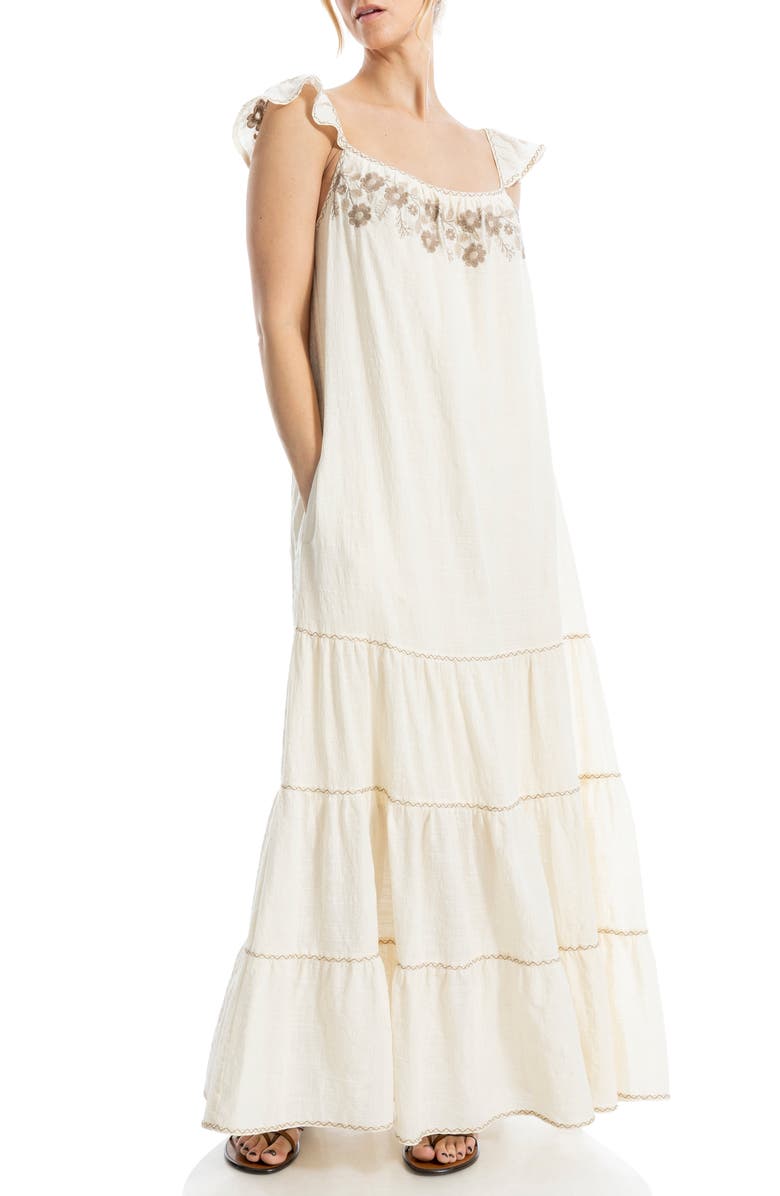 MAX STUDIO Embroidred Tiered Maxi Dress, Alternate, color, Antique/ New Platinum Emb