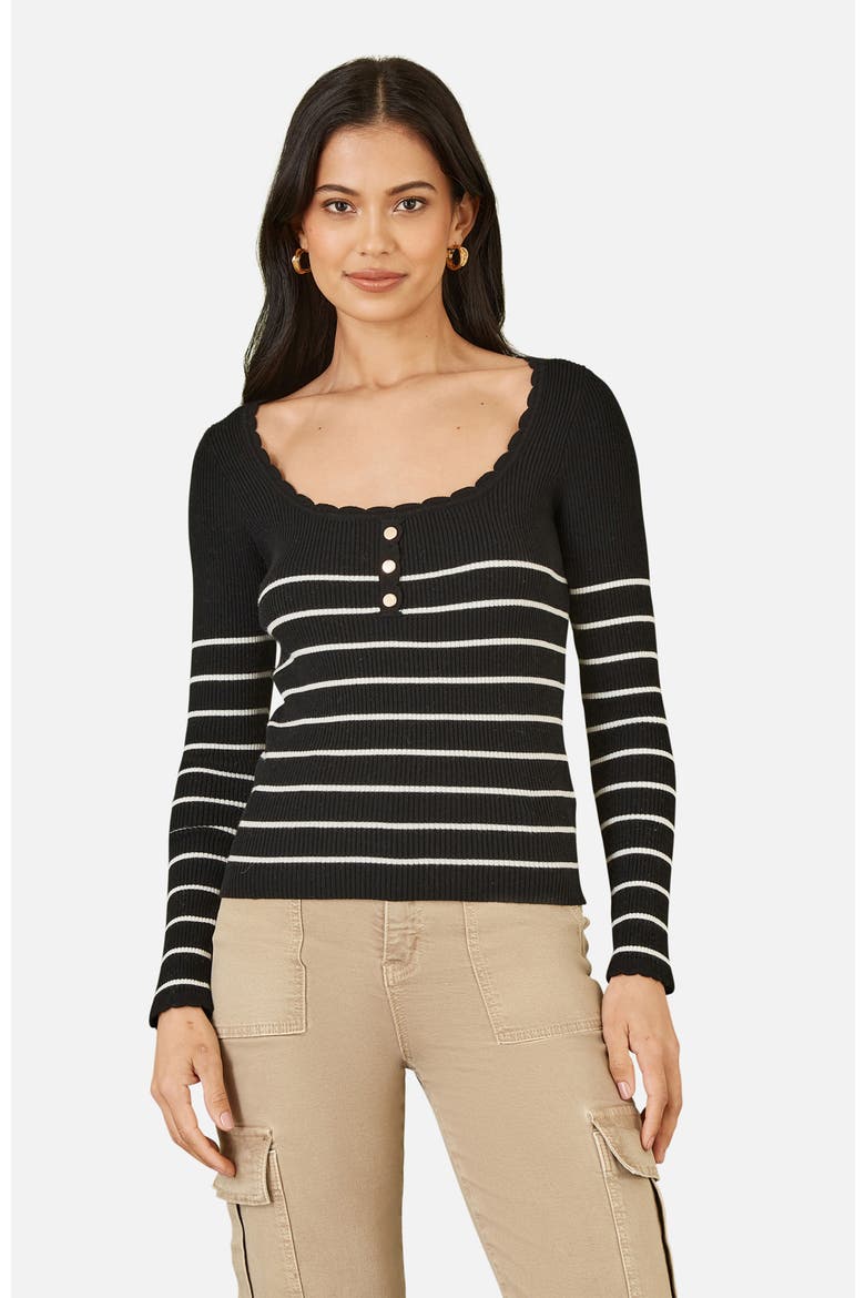Button Detail Long Sleeve Rib Knit Top, Main, color, Black