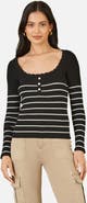 Yumi Button Detail Long Sleeve Rib Knit Top