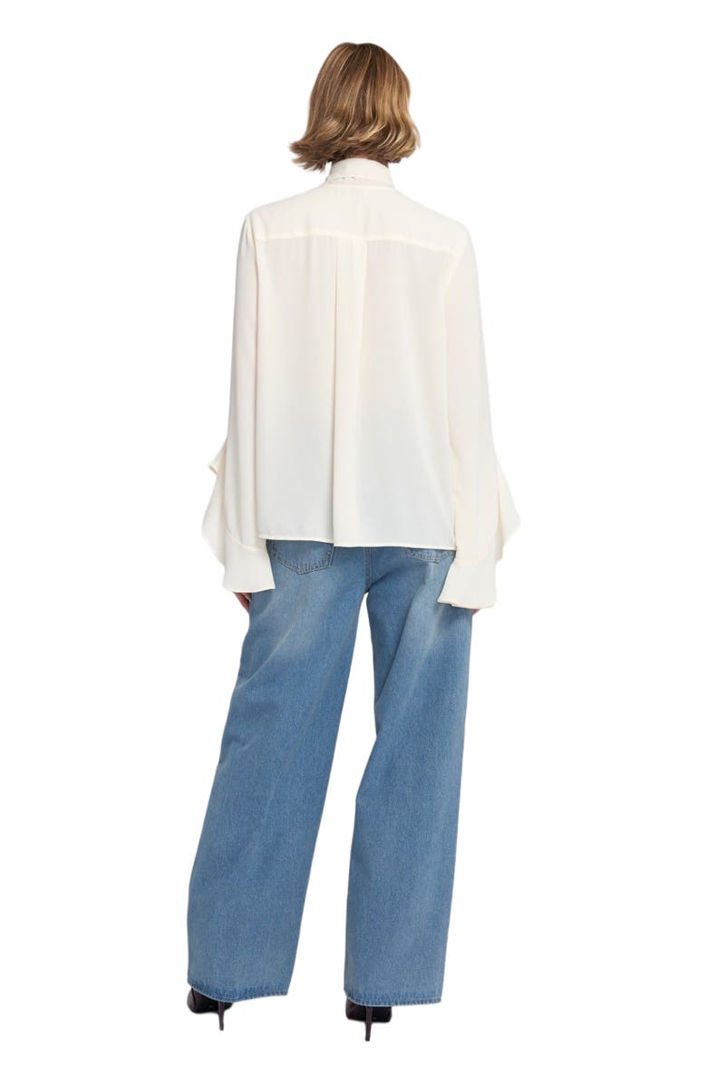 ELLE Collection Flounce-Trimmed Tie-Neck Blouse Top, Alternate, color, Cream