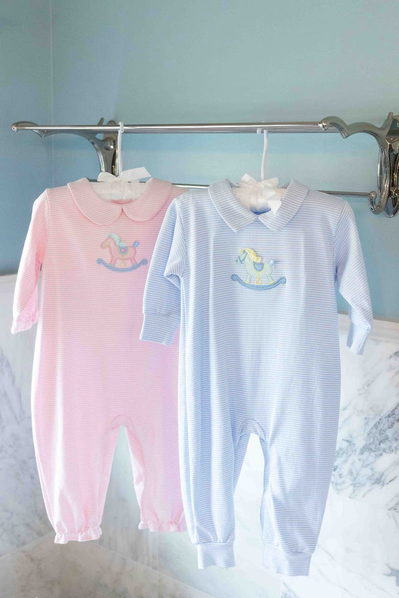 Stripe Knit Longall With Rocking Horse, Alternate, color, Light Blue, White