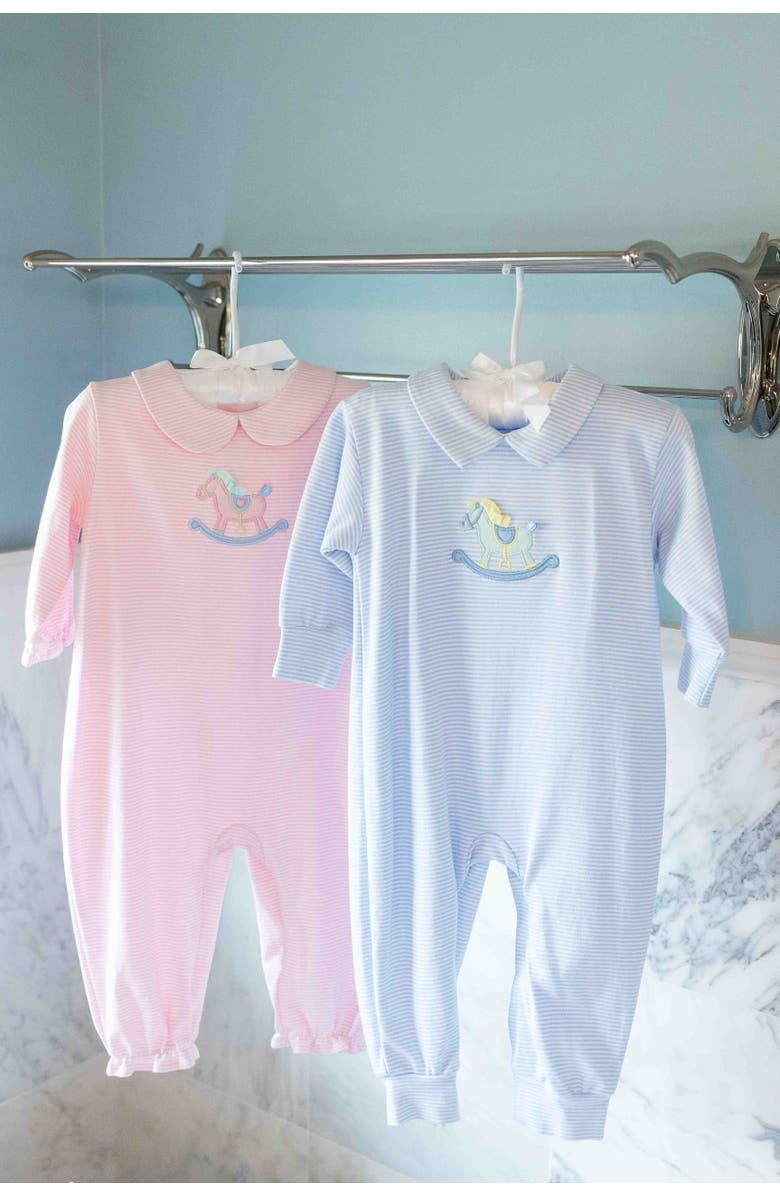 Florence Eiseman Stripe Knit Longall With Rocking Horse, Alternate, color, Light Blue, White