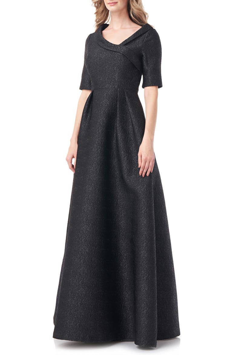 Coco Metallic Jacquard Gown, Alternate, color, BLACK