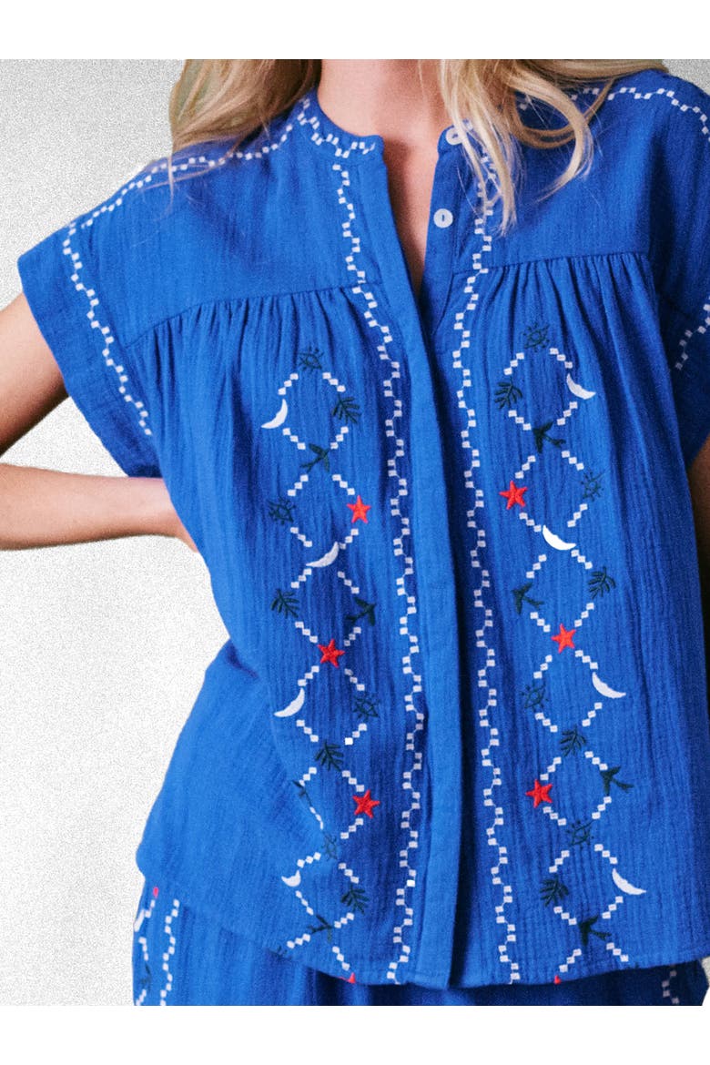 Coves Embroidered Top, Alternate, color, Cobalt Blue