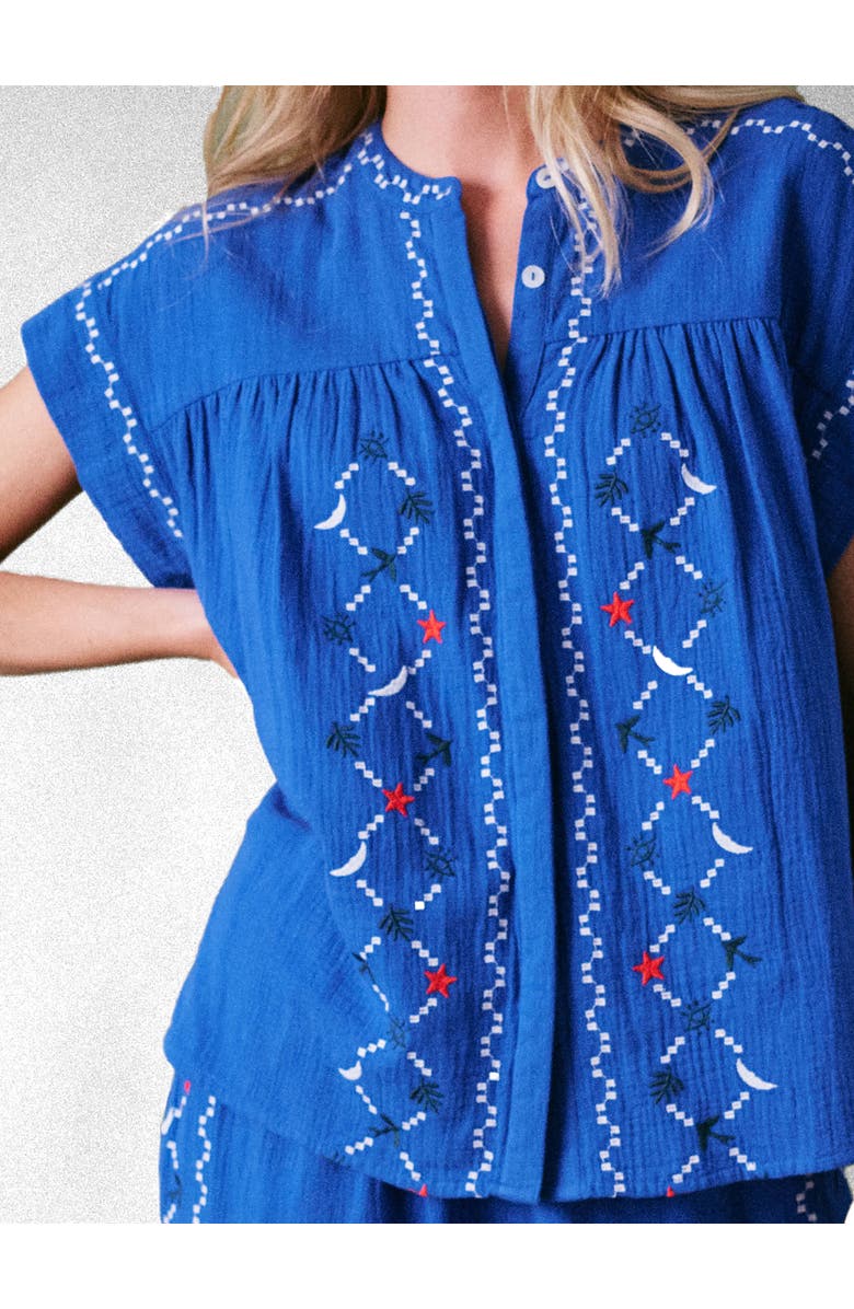 Cape Cove Coves Embroidered Top, Alternate, color, Cobalt Blue
