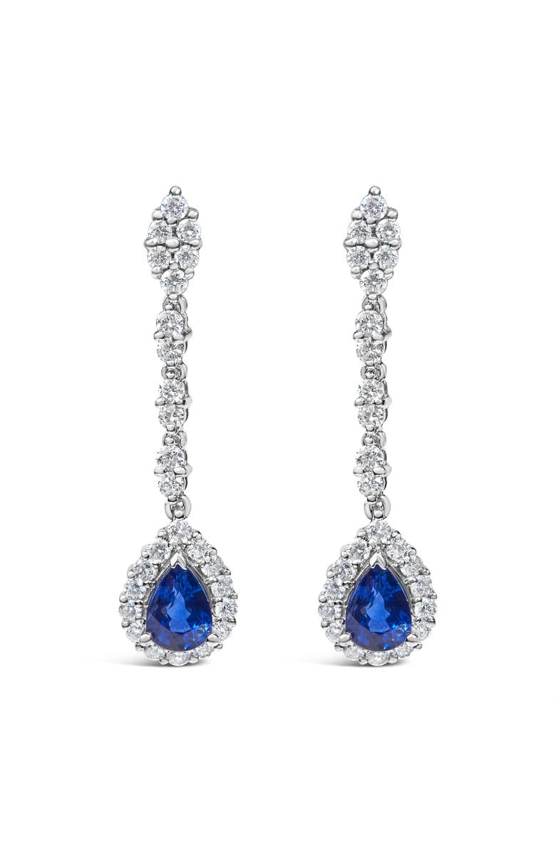 Haus of Brilliance 18K White Gold 1 3/5 Cttw Diamond & Blue Sapphire Drop and Dangle Halo Earrings, Main, color, White