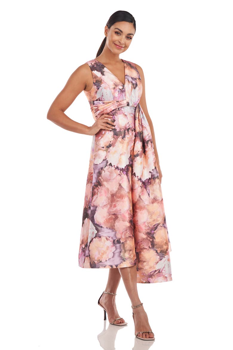 Lani Floral Print Cocktail Midi Dress, Alternate, color, SOFT ORCHID MULTI