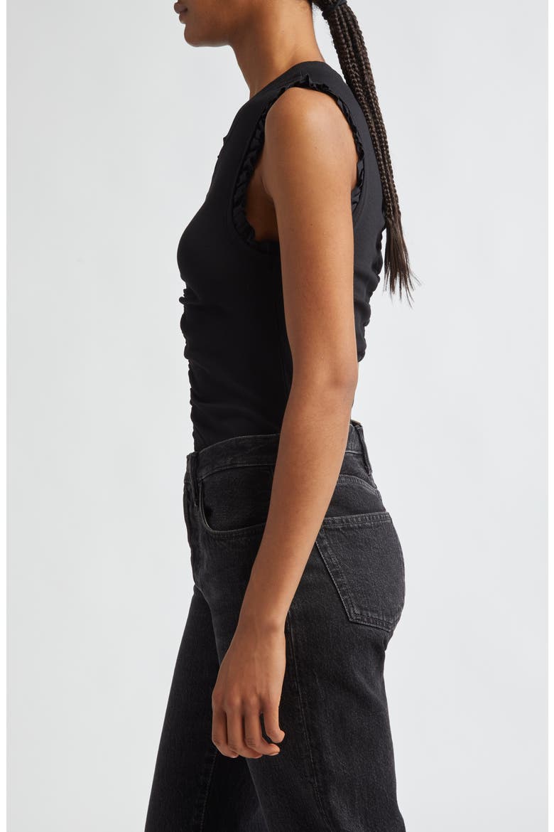 Kyla Ruched Sleeveless Cotton Top, Alternate, color, NOIR