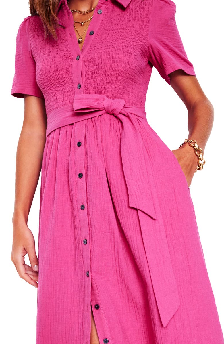 Boden Amber Belted Cotton Midi Dress, Alternate, color, Pink