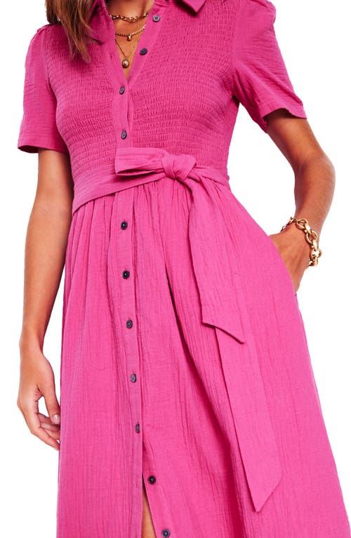 BODEN BODEN AMBER BELTED COTTON MIDI DRESS