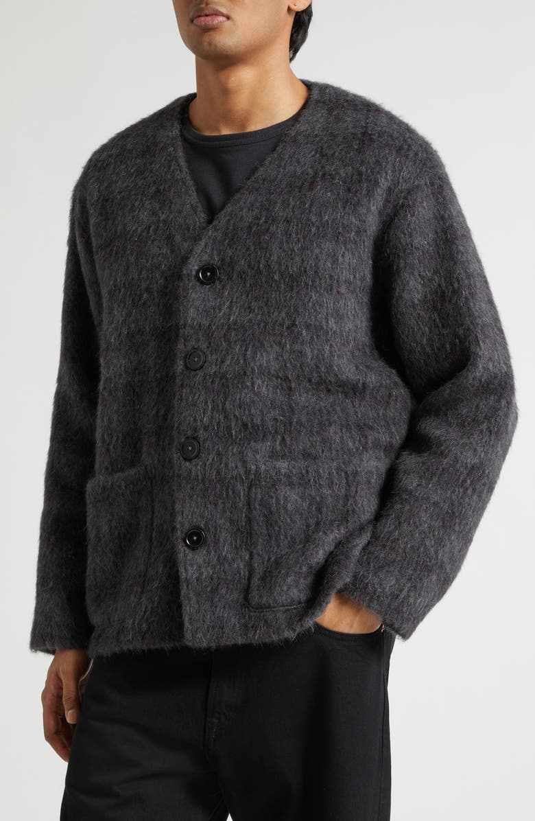 OUR LEGACY Fuzzy Check Wool & Alpaca Blend Cardigan, Alternate, color, Fuzzed Plum Check Hairy Wool