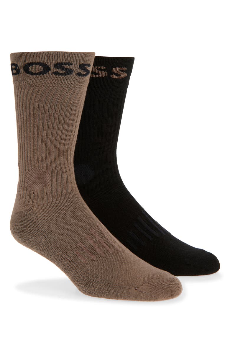 BOSS Assorted 2-Pack Solid Ribbed Cotton Blend Sport Socks, Main, color, Open Beige