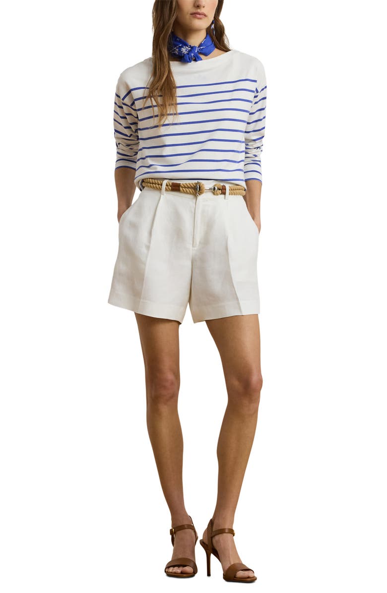 Lauren Ralph Lauren Stripe Cotton Boat Neck Top, Alternate, color, White/ Blue Lapis