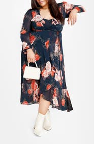 City Chic Kataleya Long Sleeve Chiffon Maxi Wrap Dress