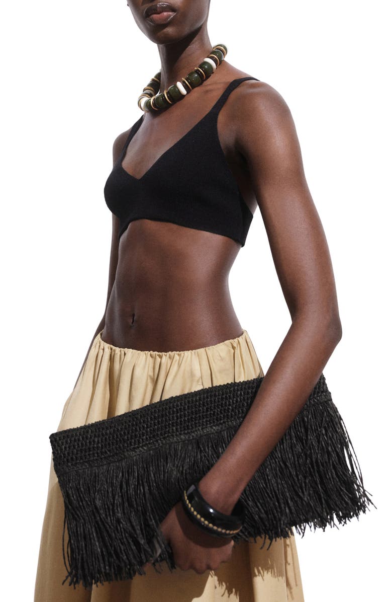 MANGO Knit Cropped Top, Alternate, color, Black