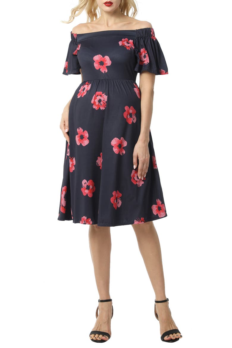 Pamela Off the Shoulder Maternity Dress, Main, color, NAVY