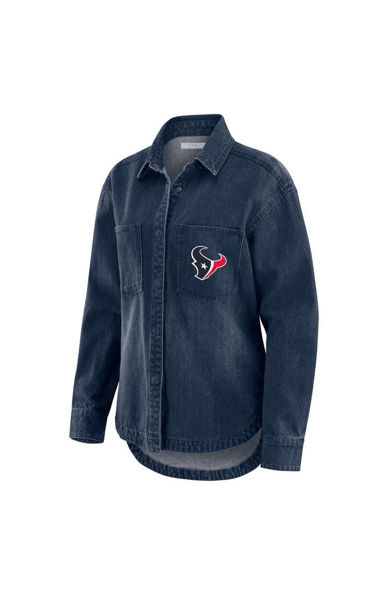 WEAR by Erin Andrews Women's WEAR by Erin Andrews Denim Houston Texans Washed Oversized Denim Full-Snap Shacket, Alternate, color, Denim