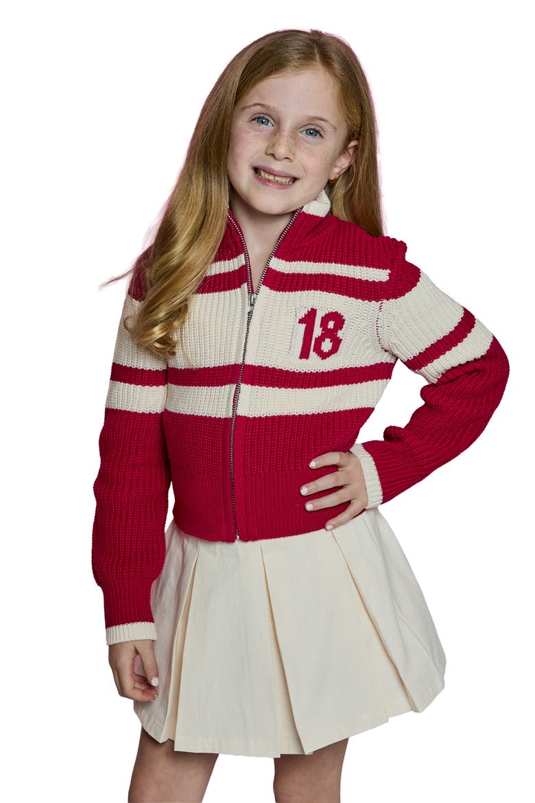Kids' Rugby Striped Zip Cardigan, Main, color, RUBY COMBO