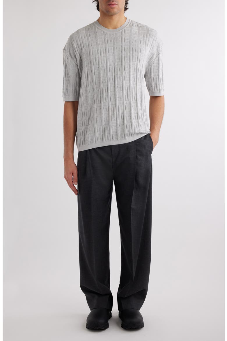 Logo Jacquard Short Sleeve Cotton Sweater, Alternate, color, PEARL GREY