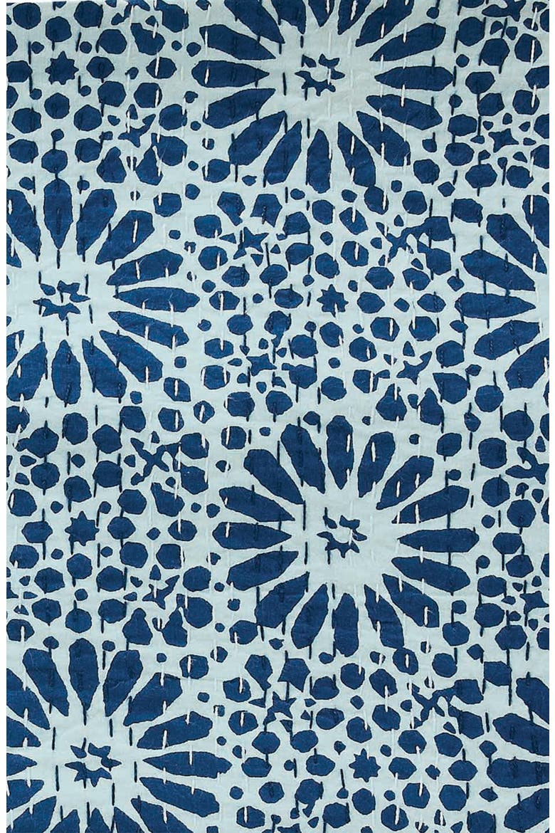 Flower Burst Kantha Cotton Coverlet, Alternate, color, INDIGO