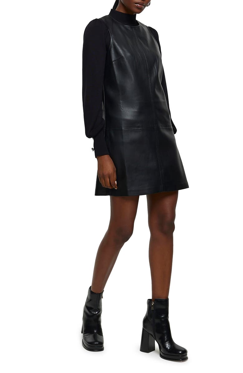 River Island Sleeveless Faux Leather Shift Dress, Main, color,