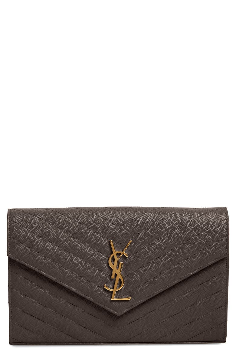 Saint Laurent Monogramme Matelassé Pebbled Calfskin Wallet on a Chain, Main, color, 
